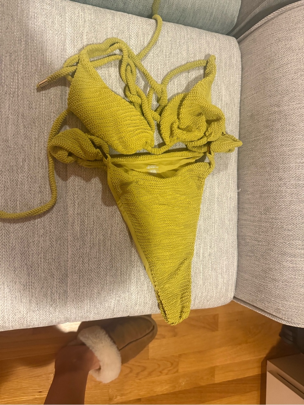 Monday Swimwear Chartreuse Yellow-Green Textured Bikini Set